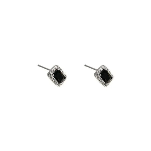 Baguette Cut 14K White Gold Plated Black Cubic Zirconia Men Women Stud Earrings